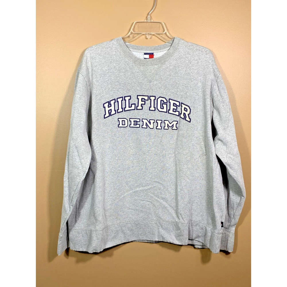 Vintage Tommy Jeans Embroidered Spellout HILFIGER DENIM Sweatshirt Gray LARGE
